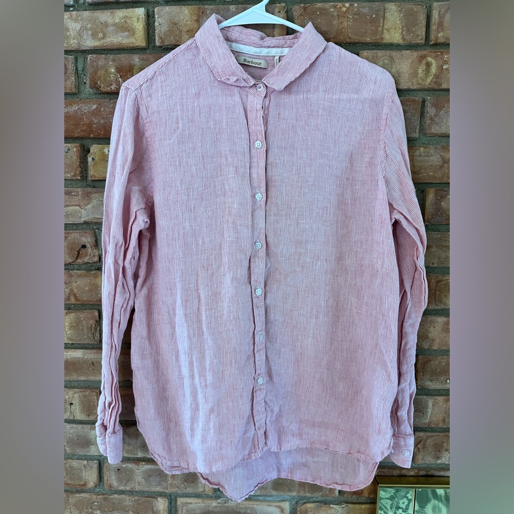 Barbour Pink 100% Linen Button-Up Shirt